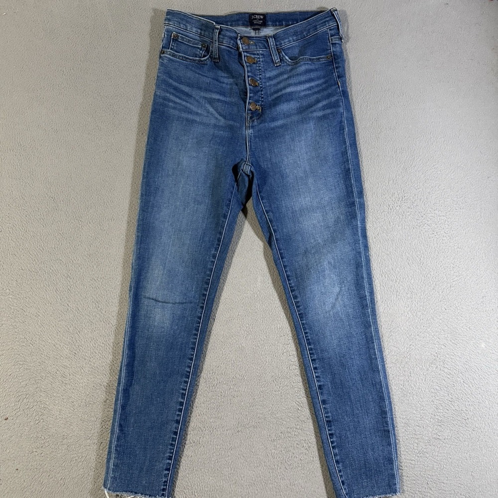 J Crew Jeans Womens 29 Blue High Rise Skinny Stretch Denim‎ Button Fly Preppy